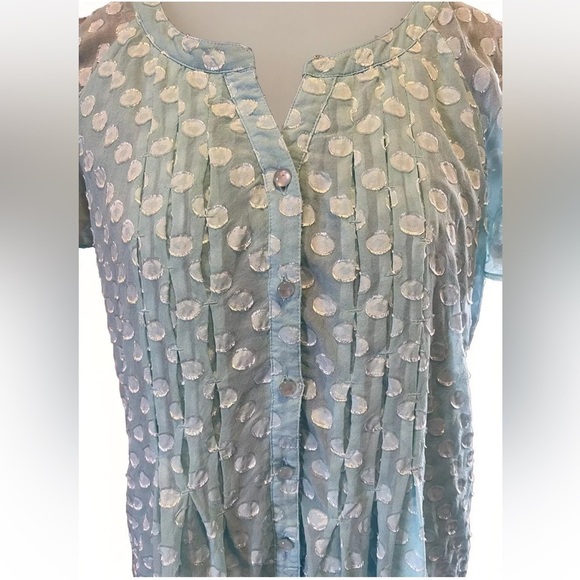 Soft Surroundings Top Blue Silk S Swiss Dot Pearl Buttons Dainty Feminine Shirt - Picture 7 of 10